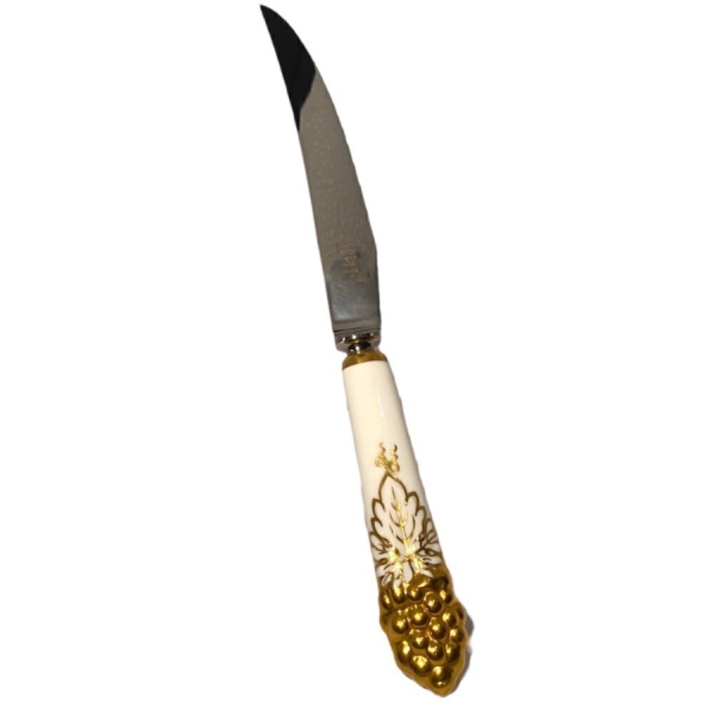 Set of 13 Royal Crown Derby Vine Gold Steak Knives Bone China Handles - Picture 2 of 7